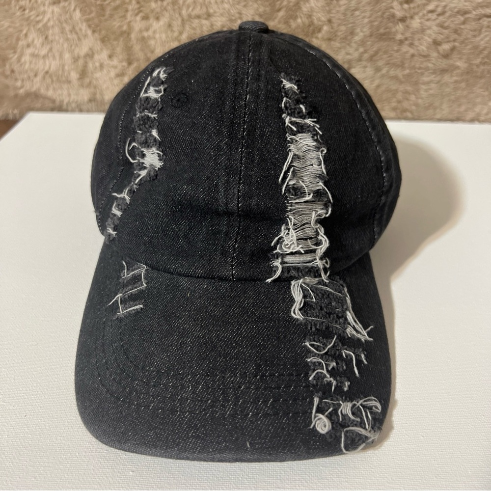 Distressed Black Denim Cap